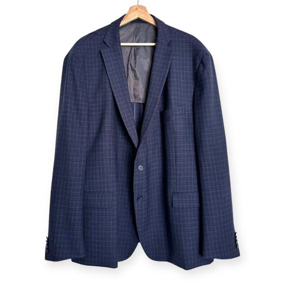 Michael Kors Blue Plaid 100% Wool Two Button Double Vented Blazer Men's Size 54R - Picture 1 of 12